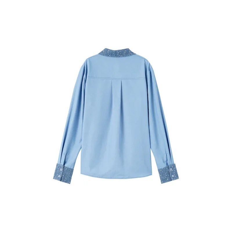 OUNIXUE Shirts Women's Denim Blue-1