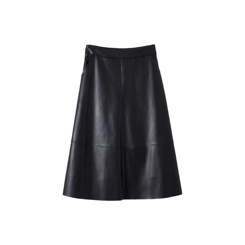 XIANGYING Leather Long Skirts Women's Black-1