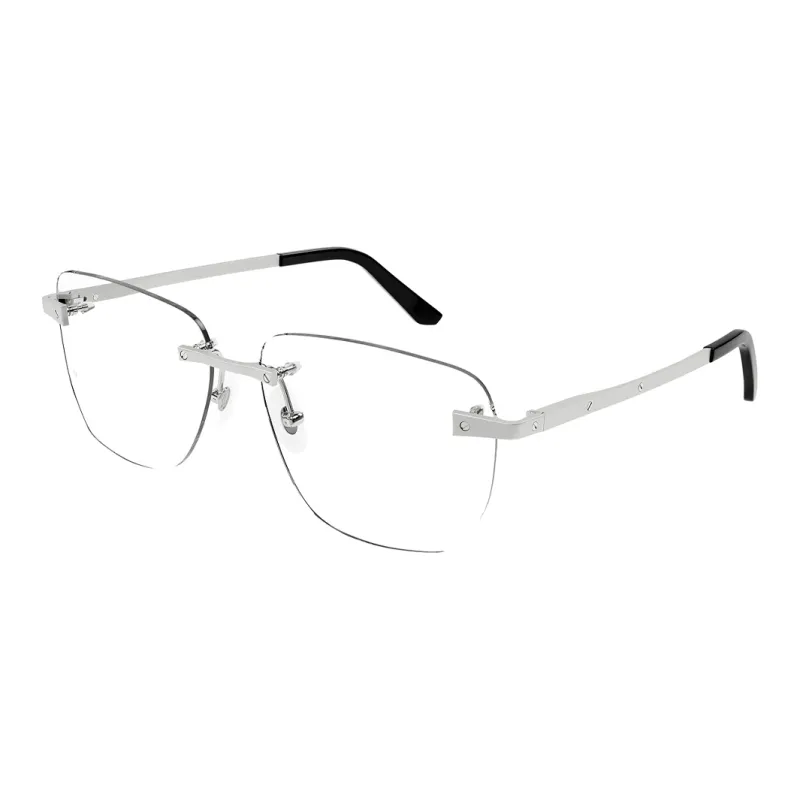 CARTIER Metal Irregular Shape Eyeglass Frames Unisex Silver-0