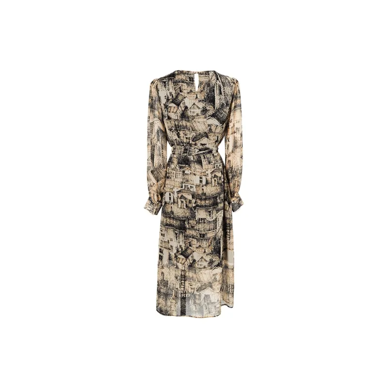 MISSSHINE Long Sleeved Dresses Women's Apricot Black-1