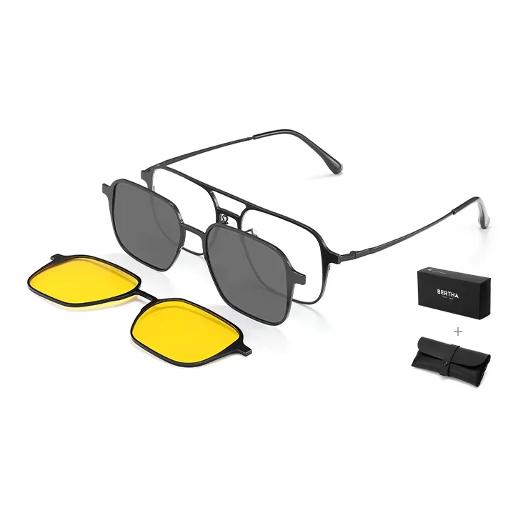 BERTHA Pure Titanium Aviator Sunglasses Unisex Black, Gunmetal-6