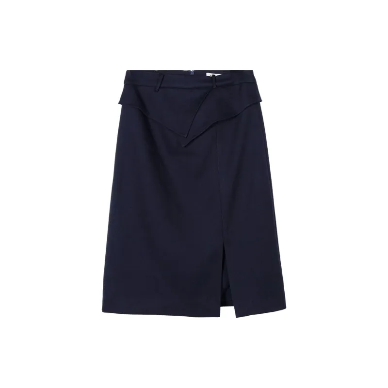 MISSSHINE Casual Long Skirts Women's Navy Blue-1