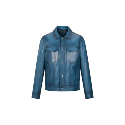 RARE Leather Jackets Men Peacock Blue