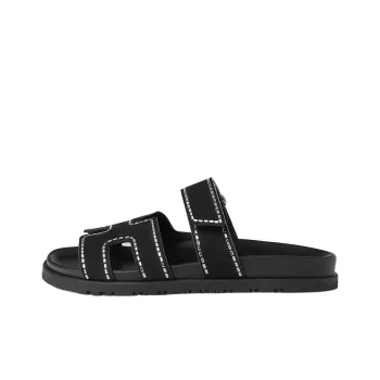 HERMES Chypre Rubber Sole Slide Slippers Women's Black