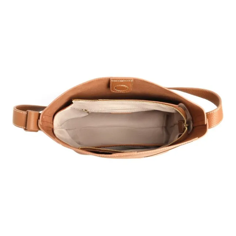 BELLE Genuine Leather Bucket Shoulder Bag Women's Ecru/Brown-7