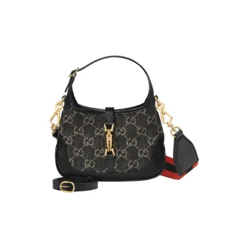 GUCCI Jackie 1961 Canvas With Leather Trim Crescent Shoulder Bag Shoulder Bag Crossbody Bag Mini Women's Black