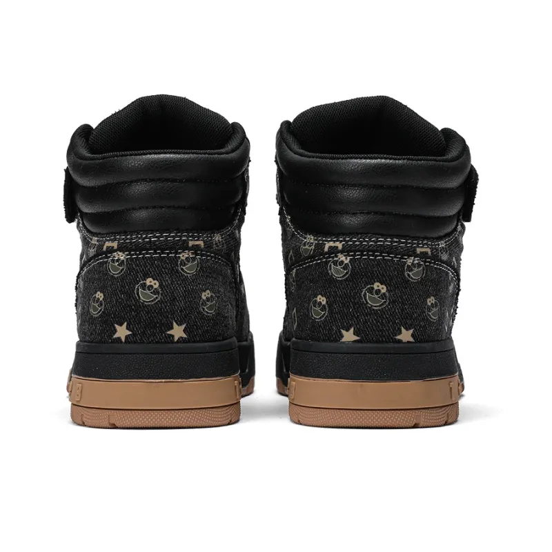 SESAME STREET Skateboard Shoes Unisex High Top Black & White/Denim Blue/Beige Apricot/Black-4
