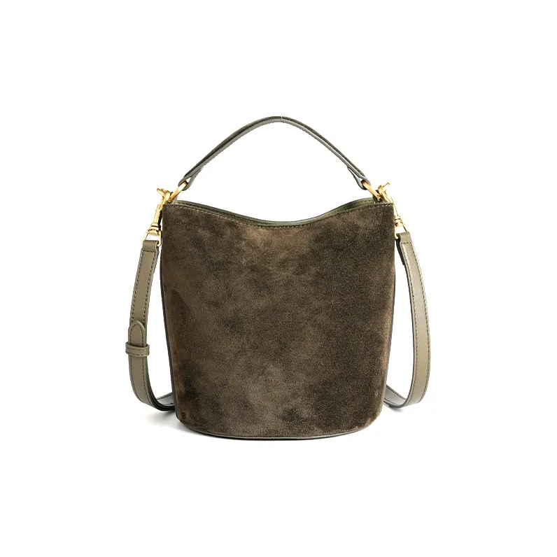 YOCAMU Suede Cow Leather Bucket Bag Handbag Shoulder Bag Crossbody Bag Women's Brown-9