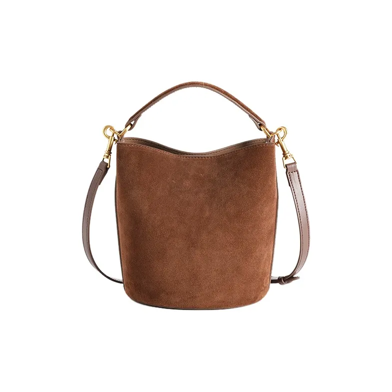 YOCAMU Suede Cow Leather Bucket Bag Handbag Shoulder Bag Crossbody Bag Women's Brown-2