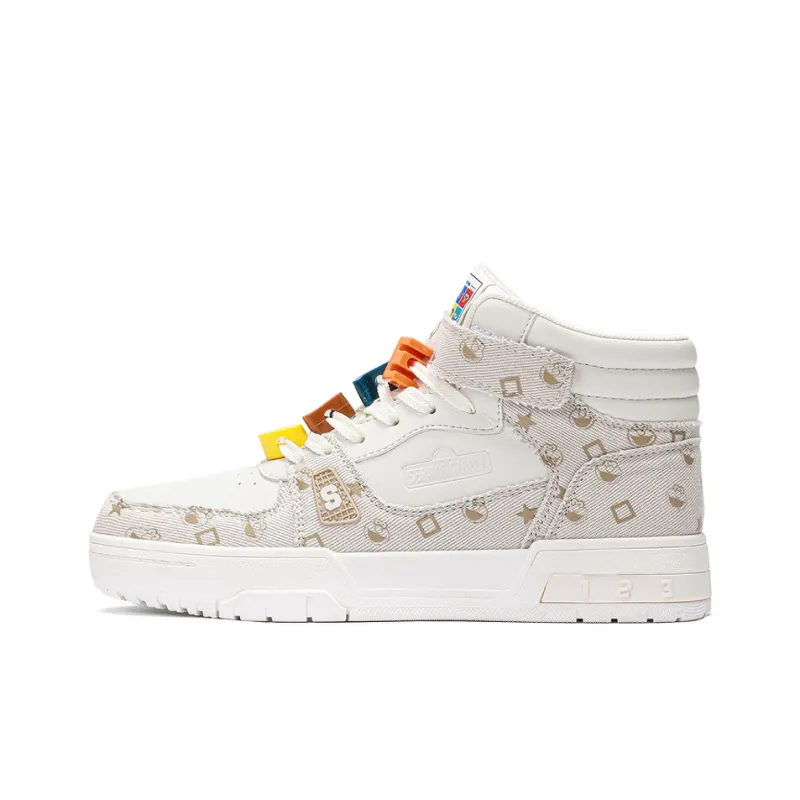 SESAME STREET Skateboard Shoes Unisex High Top Black & White/Denim Blue/Beige Apricot/Black-22