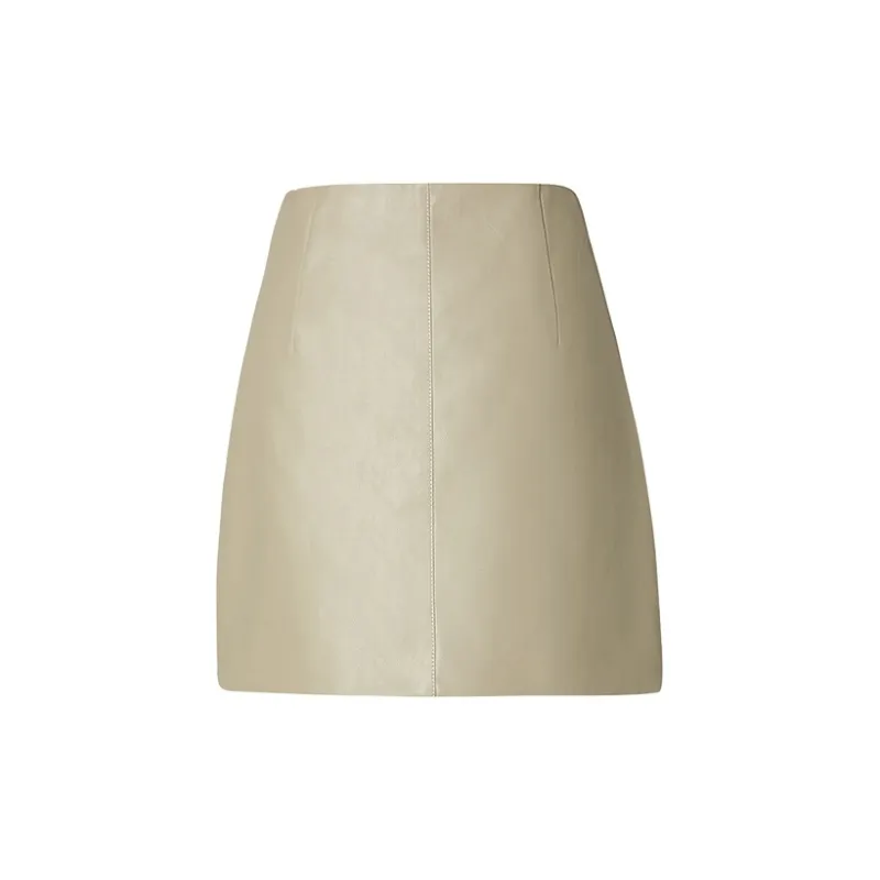 TAMMY TANGS Leather Short Skirts Women's Apricot-1