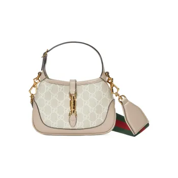 GUCCI Jackie 1961 Canvas With Leather Trim Crescent Shoulder Bag Shoulder Bag, Crossbody Bag Mini Women's Beige