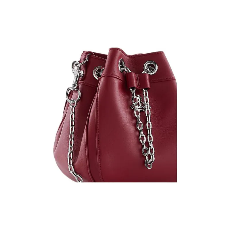 Vivienne Westwood Leather Bucket Bags Shoulder Bag Crossbody Bag Handbag Small Size Women's Red-4