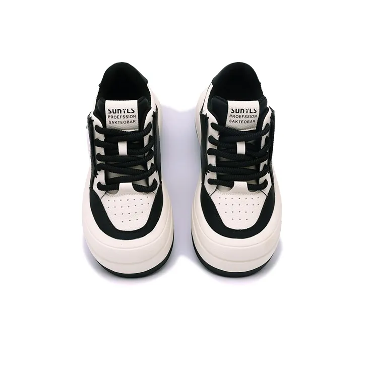 Mr.shang Wear Resistant Low Top Skateboard Shoes Women's Black White-2