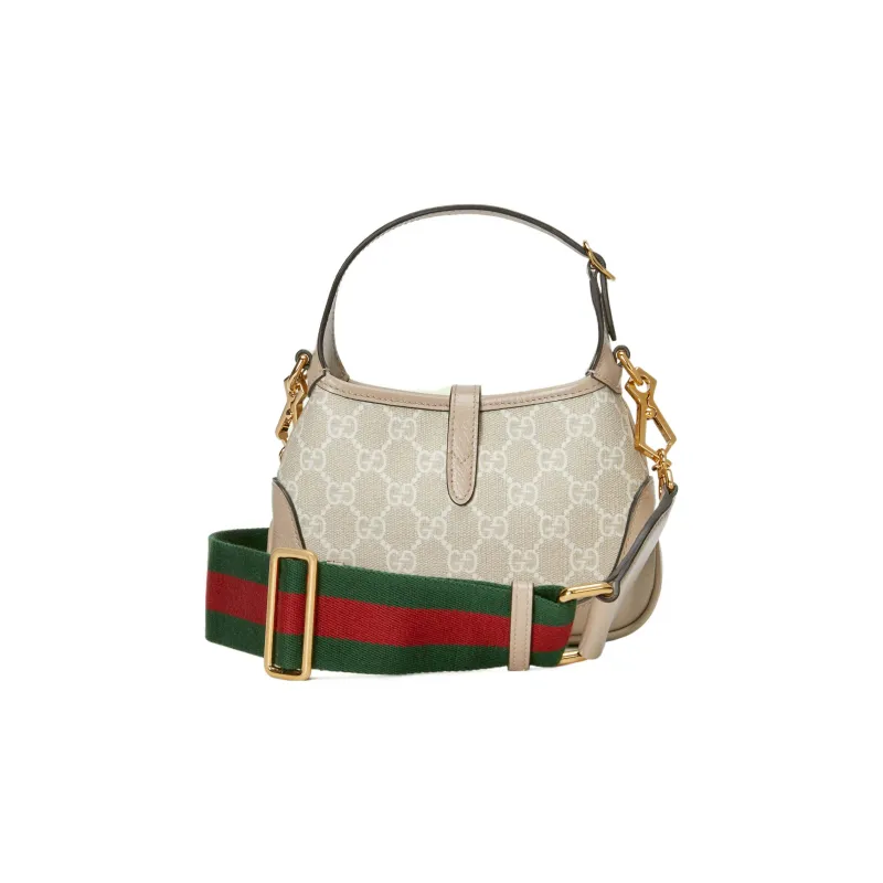 GUCCI Jackie 1961 Canvas With Leather Trim Crescent Shoulder Bag Shoulder Bag, Crossbody Bag Mini Women's Beige-2