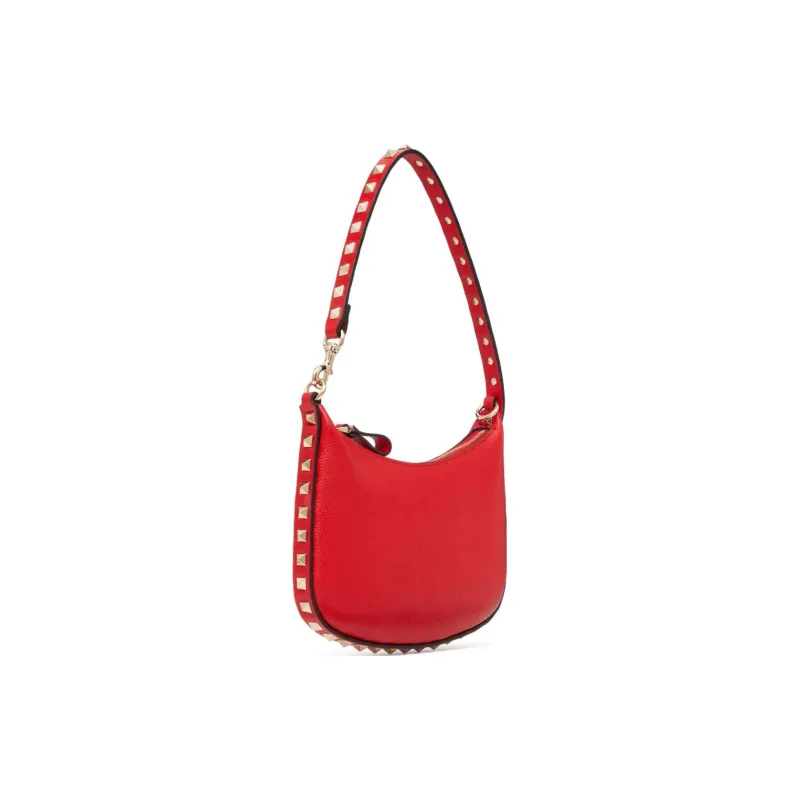 Valentino Rockstud Grain Calfskin Hobo Bag, Handbag, Shoulder Bag Women's Red-3