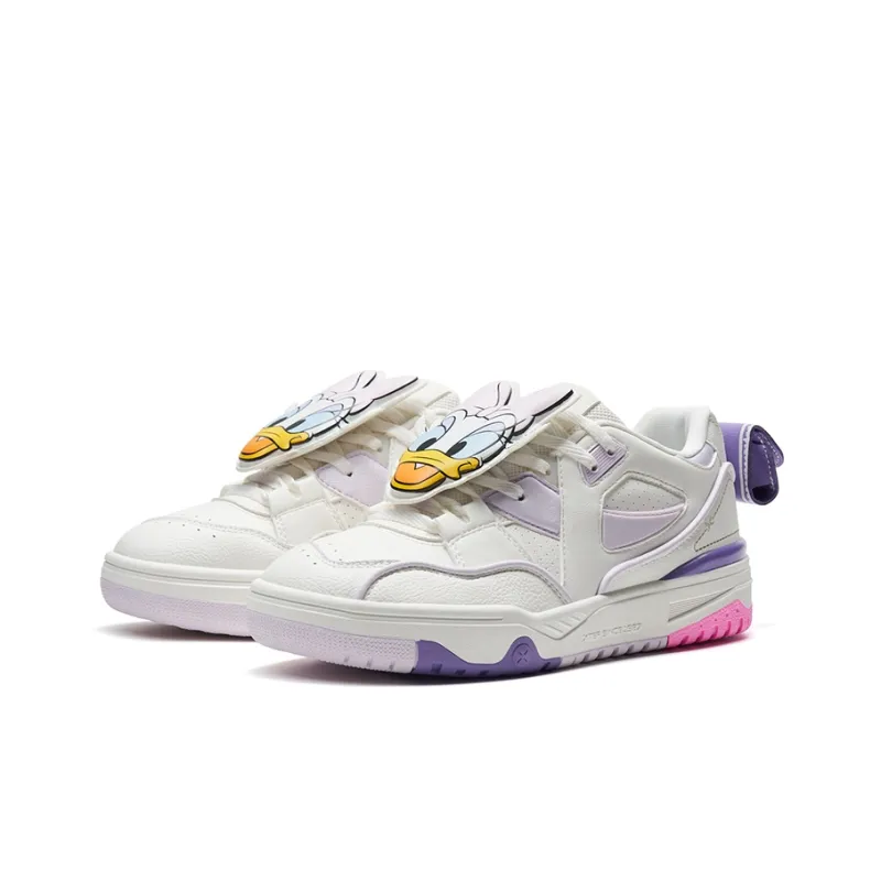 Disney X XTEP Donald Duck Series Skateboard Shoes Women's Low Top Sail White/Soft Purple-2