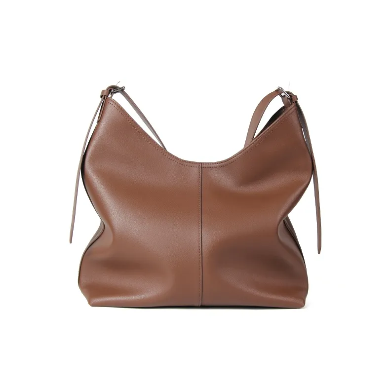 YOCAMU Genuine Leather Tote Bag Shopping Bag Commute Bag Shoulder Bag Large Size Women's Brown-3