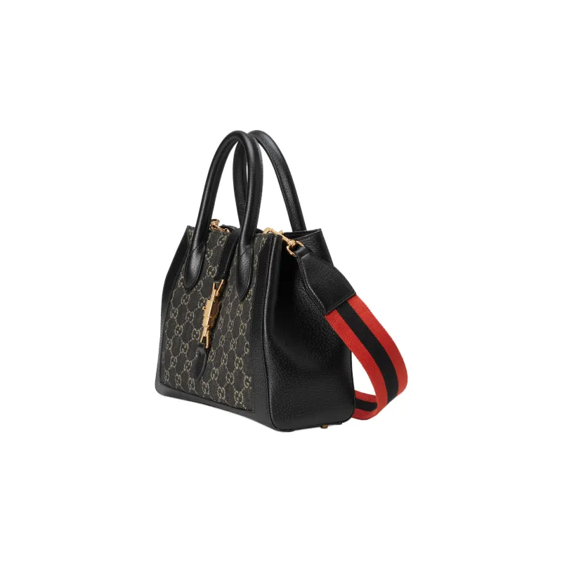 GUCCI Jackie 1961 Canvas With Leather Trim Tote Handbags Shoulder Bags Medium Size Unisex Black-1
