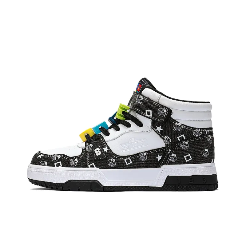 SESAME STREET Skateboard Shoes Unisex High Top Black & White/Denim Blue/Beige Apricot/Black-8