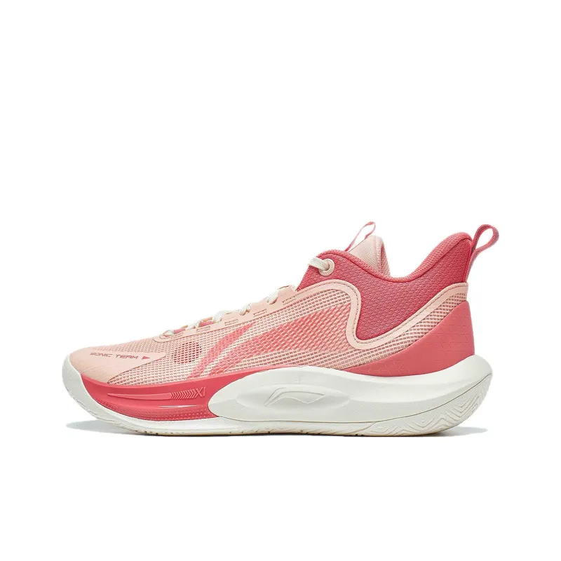 LiNing SONIC Team CNY Cushioning Wear-Resistant Mid-Top Basketball Shoes Men's Peach Orange Red Coral Pink-0