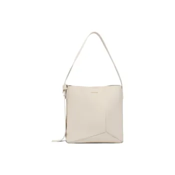 BELLE Genuine Leather Bucket Shoulder Bag Women's Ecru/Brown