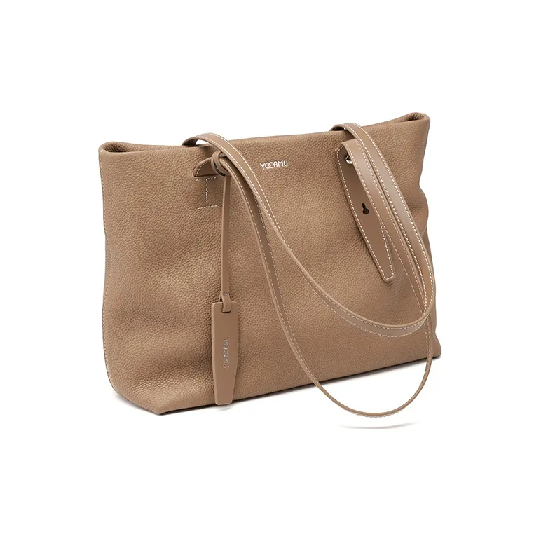 YOCAMU Top Grain Grained Cow Leather Shoulder Bag Large Size Women's Warm Brown Truffle Black Forest Gray Morning White-10