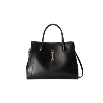 GUCCI Jackie 1961 Leather Tote Handbags Shoulder Bags Large Size Unisex Black