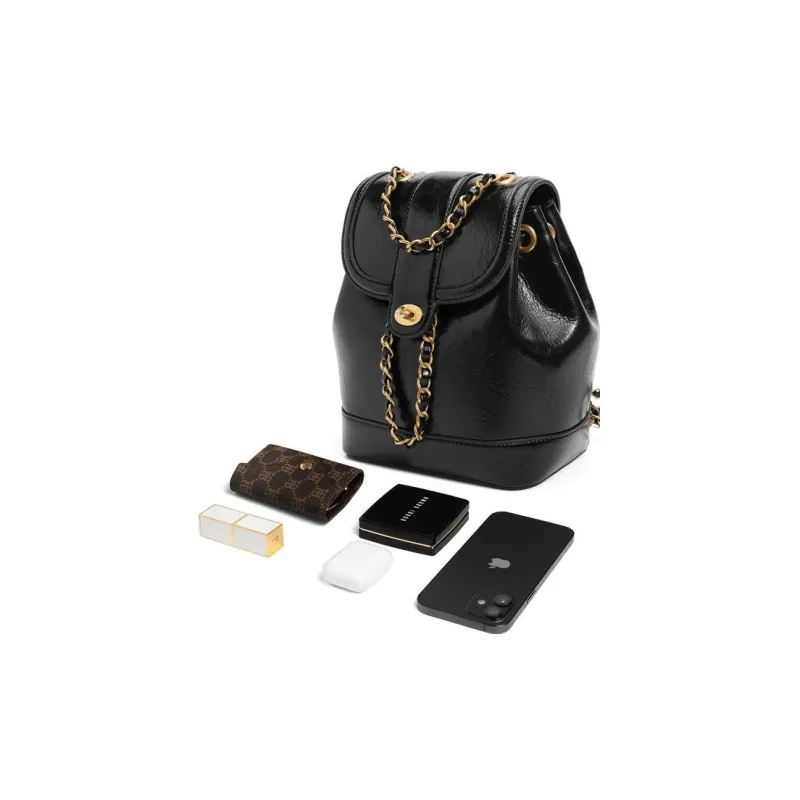 BELLE Artificial Leather Backpack Women's Black/Silver-4