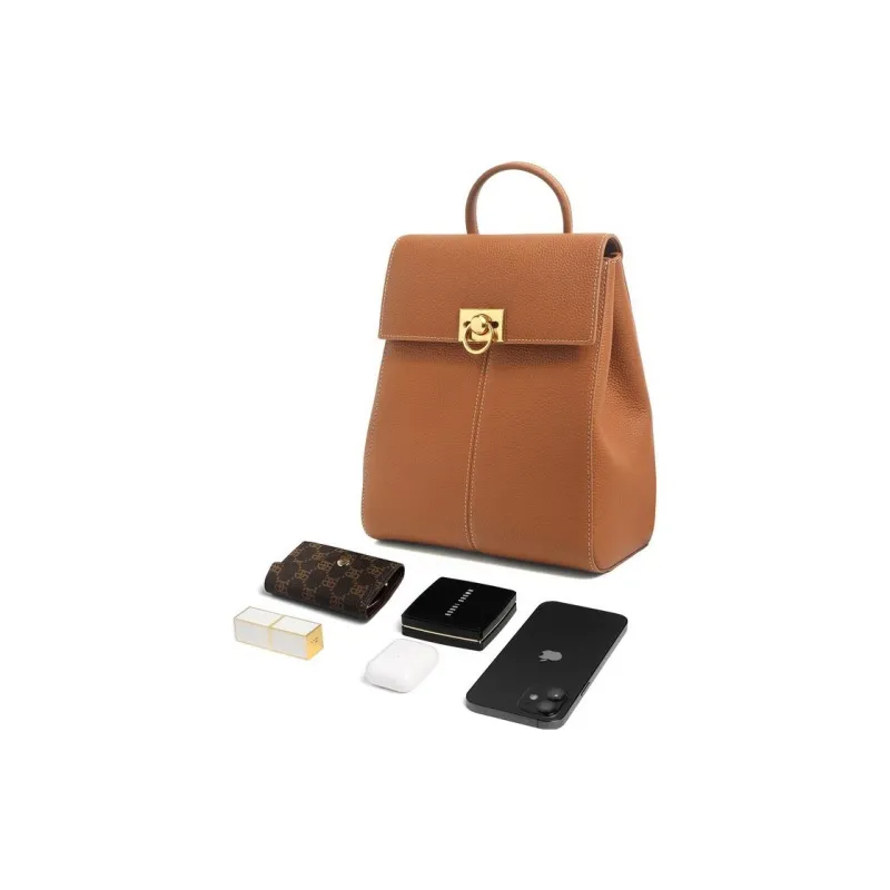 BELLE Cow Leather Backpack Women's Brown-4