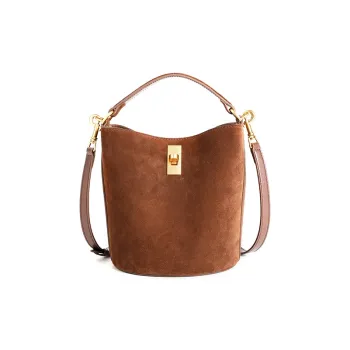 YOCAMU Suede Cow Leather Bucket Bag Handbag Shoulder Bag Crossbody Bag Women's Brown