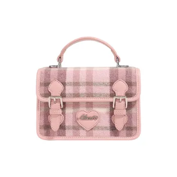 AILUXI Fabric Wool Satchel Bag Shoulder Bag Medium Size Women's Plaid Pink