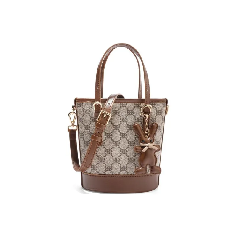 BELLE Artificial Leather Bucket Bag, Handbag, Crossbody Bag Medium Size Women's Umber, Beige, Coffee, Light Beige-6