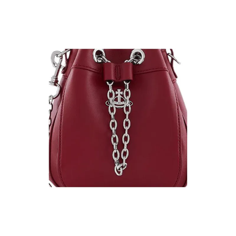 Vivienne Westwood Leather Bucket Bags Shoulder Bag Crossbody Bag Handbag Small Size Women's Red-3