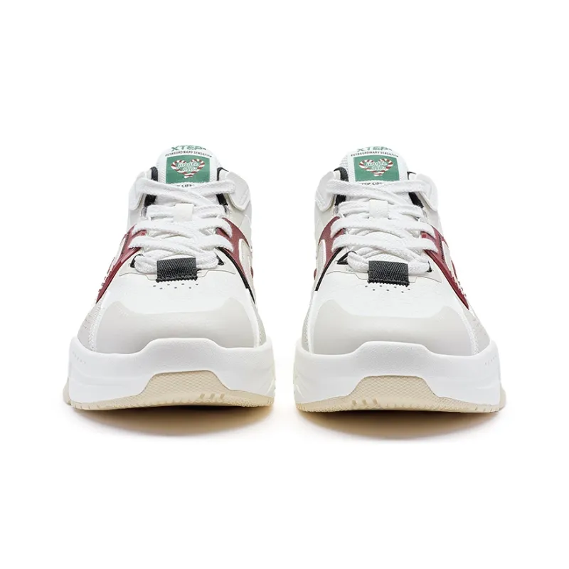 XTEP Abrasion Resistant Thermal Mid Top Skateboard Shoes Men's Sail White/White Sand Gray/Deep Emerald Green-3
