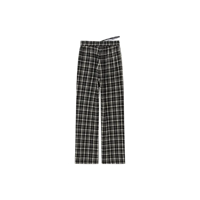 CHUU Casual Pants Women's Black White Plaid-1