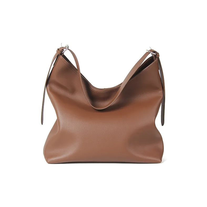 YOCAMU Genuine Leather Tote Bag Shopping Bag Commute Bag Shoulder Bag Large Size Women's Brown-1