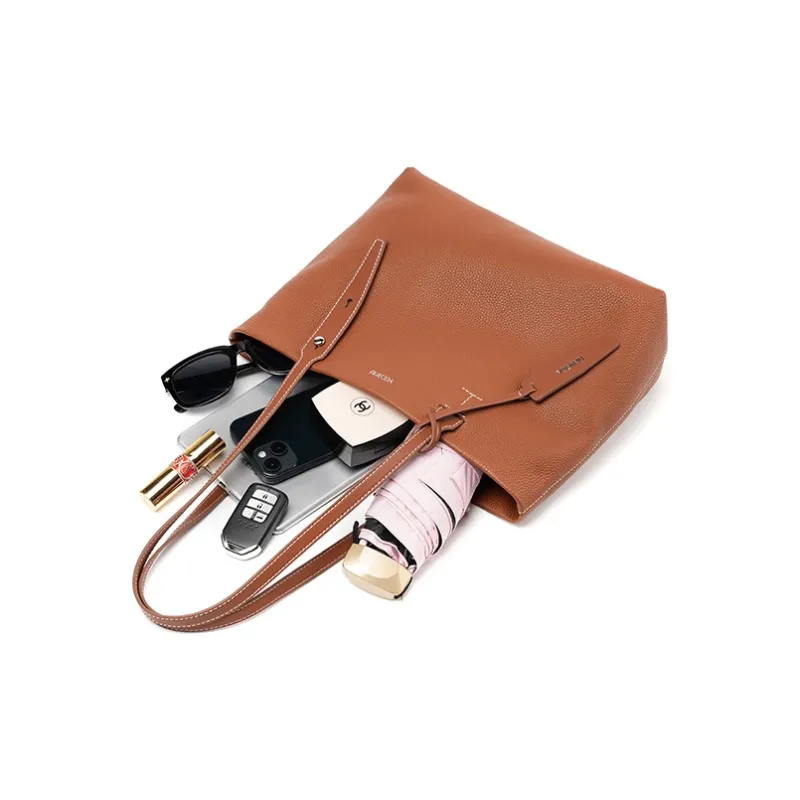 YOCAMU Top Grain Grained Cow Leather Shoulder Bag Large Size Women's Warm Brown Truffle Black Forest Gray Morning White-5