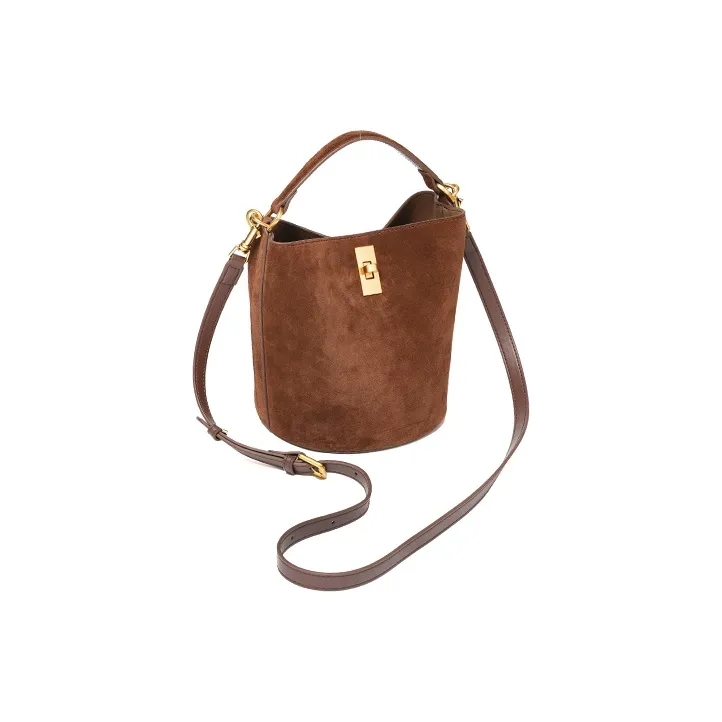 YOCAMU Suede Cow Leather Bucket Bag Handbag Shoulder Bag Crossbody Bag Women's Brown-1