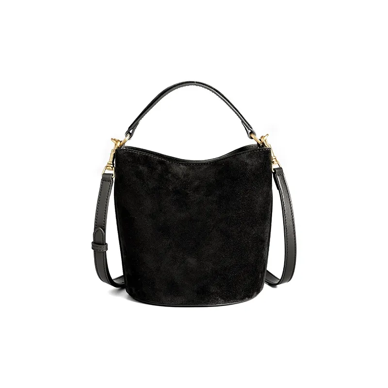 YOCAMU Suede Cow Leather Bucket Bag Handbag Shoulder Bag Crossbody Bag Women's Brown-6