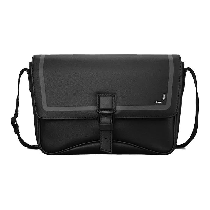 PIERRE CARDIN Cow Leather Messenger Crossbody Bag, Shoulder Bag Men's Black-1