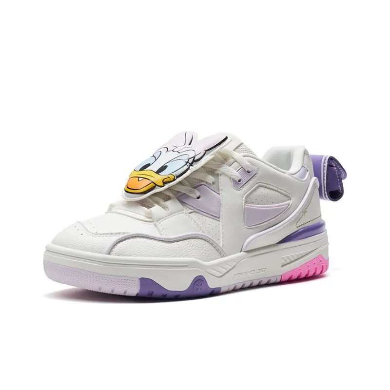 Disney X XTEP Donald Duck Series Skateboard Shoes Women's Low Top Sail White/Soft Purple-1