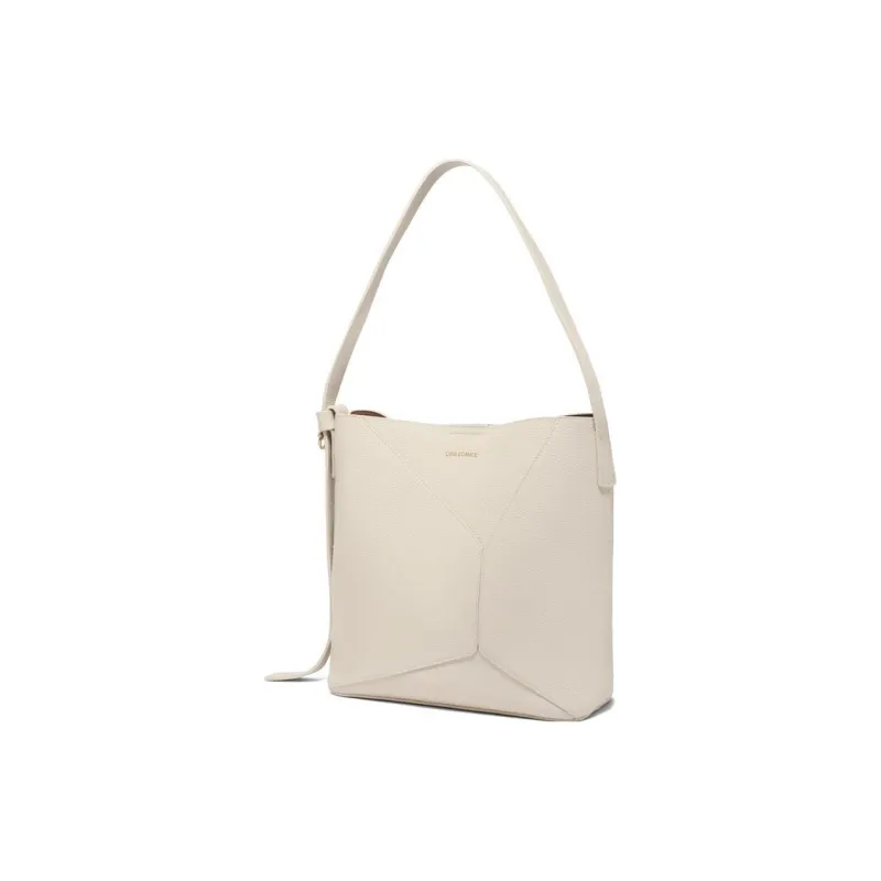 BELLE Genuine Leather Bucket Shoulder Bag Women's Ecru/Brown-1