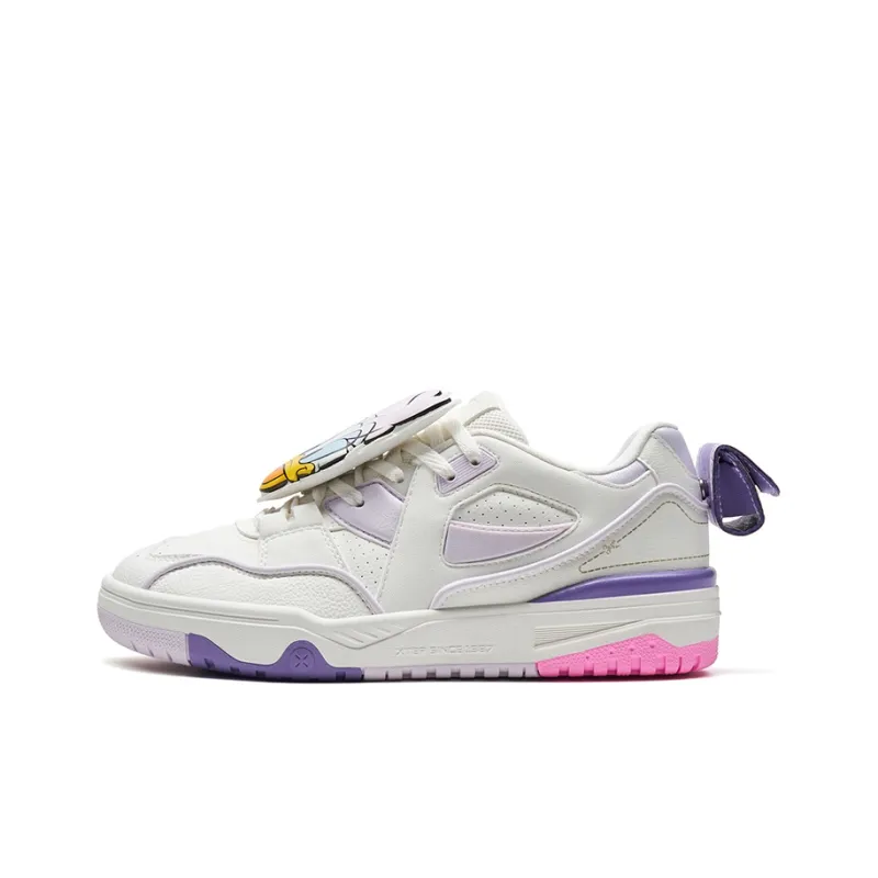 Disney X XTEP Donald Duck Series Skateboard Shoes Women's Low Top Sail White/Soft Purple-0