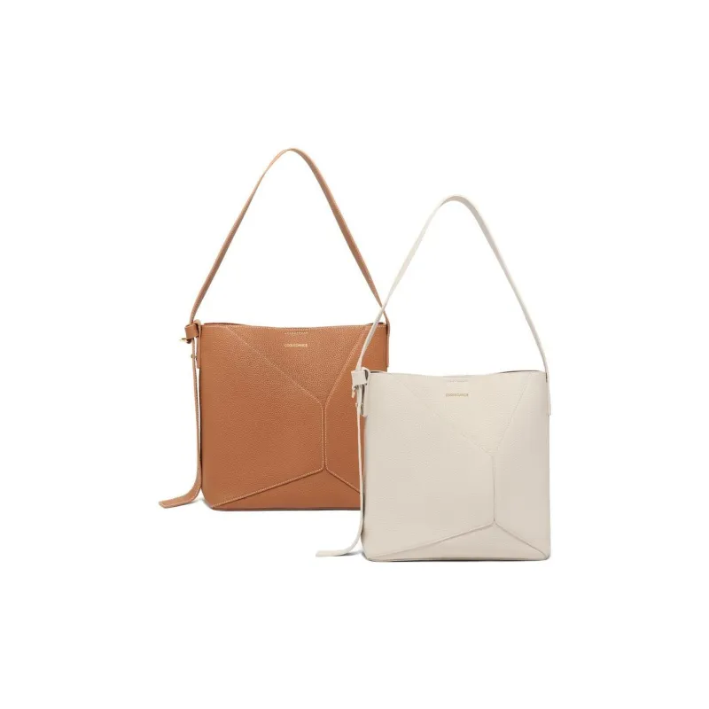 BELLE Genuine Leather Bucket Shoulder Bag Women's Ecru/Brown-3