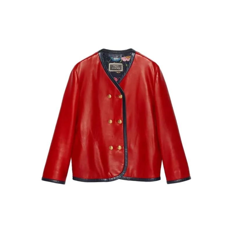 GUCCI Leather Jackets Women's Red-1