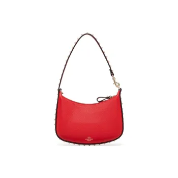 Valentino Rockstud Grained Calfskin Hobo Bag Handbag Shoulder Bag Women's Red