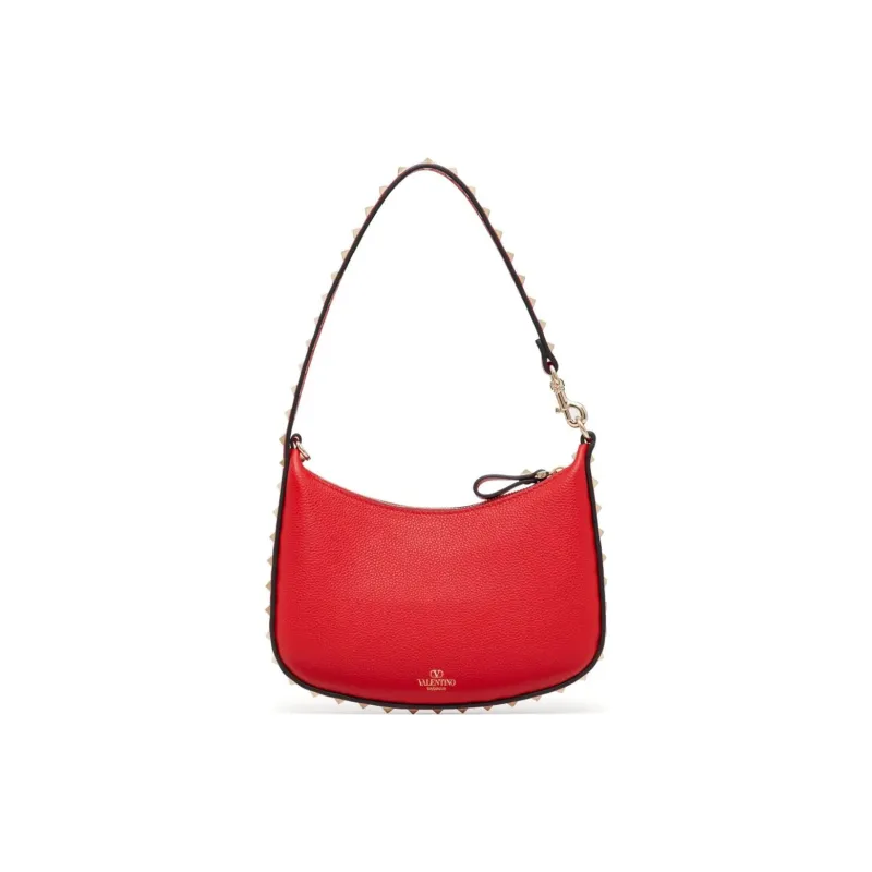 Valentino Rockstud Grain Calfskin Hobo Bag, Handbag, Shoulder Bag Women's Red-0