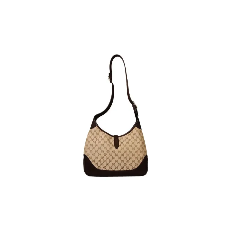 GUCCI Jackie 1961 Canvas With Leather Trim Crescent Shoulder Bag Shoulder Bag Large Size Women's Black-1