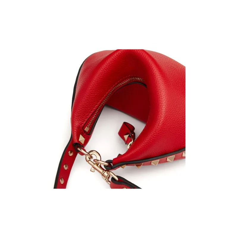 Valentino Rockstud Grain Calfskin Hobo Bag, Handbag, Shoulder Bag Women's Red-6